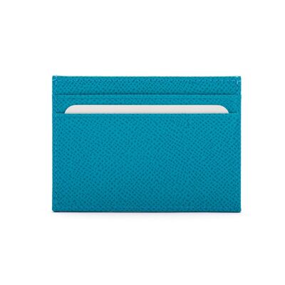 Flat Leather Credit Card Wallet 4 CC - Turquoise Saffiano - Turquoise - Helvetica/silver
