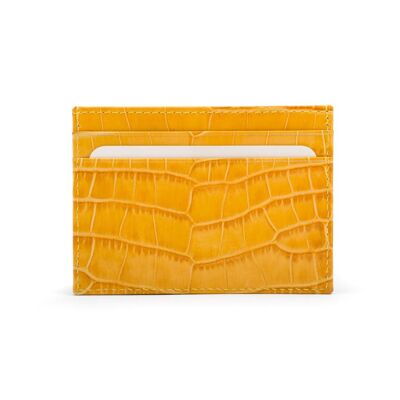 Flat Leather Credit Card Wallet 4 CC - Yellow Croc - Yellow croc - Helvetica/silver