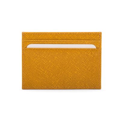 Flat Leather Credit Card Wallet 4 CC - Yellow Saffiano - Yellow - Helvetica/silver