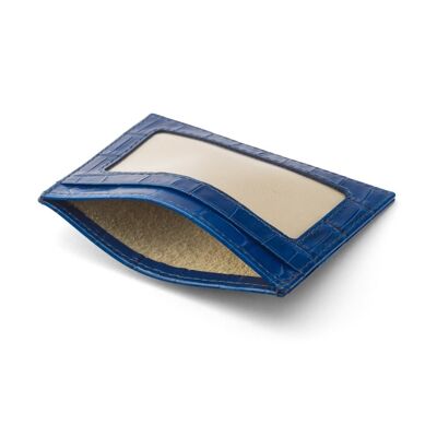 Flat Leather Credit Card Wallet With ID Window - Cobalt Croc - Cobalt croc - Helvetica/silver