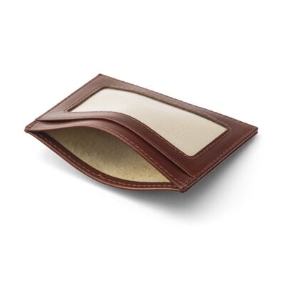Flat Leather Credit Card Wallet With ID Window - Dark Tan - Dark tan - Helvetica/gold