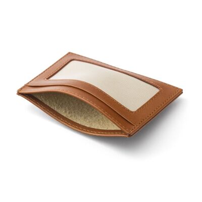 Flat Leather Credit Card Wallet With ID Window - Havana Tan - Havana tan - Helvetica/silver