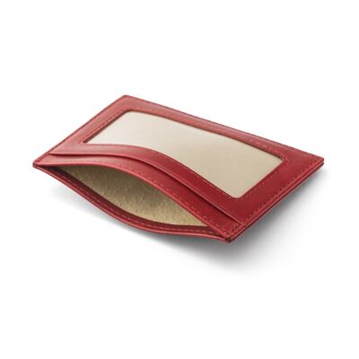 Flat Leather Credit Card Wallet With ID Window - Red - Red - Helvetica/gold