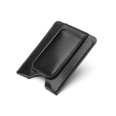 Flat Magnetic Leather Money Clip, 1 CC - Black - Black