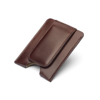 Flat Magnetic Leather Money Clip, 1 CC - Brown - Brown