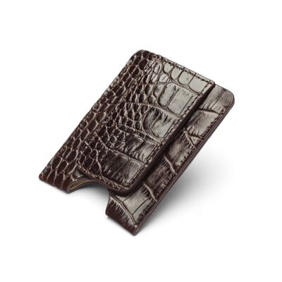 Flat Magnetic Leather Money Clip, 1 CC - Brown Croc - Brown croc