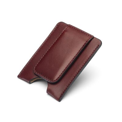 Flat Magnetic Leather Money Clip, 1 CC - Burgundy - Burgundy