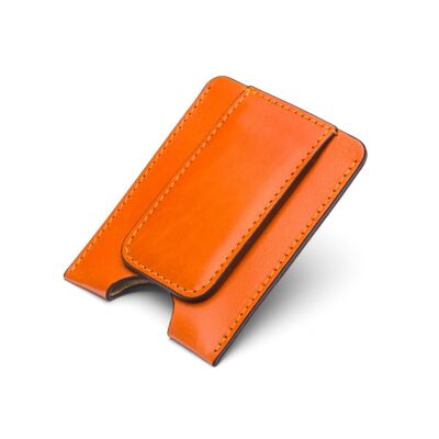 Flat Magnetic Leather Money Clip, 1 CC - Orange - Orange