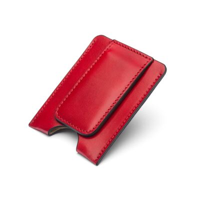 Flat Magnetic Leather Money Clip, 1 CC - Red - Red