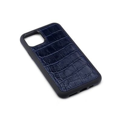 iPhone 11 Pro Max Protective Leather Cover - Navy Croc - Navy croc