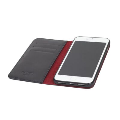 iPhone 7 and 8 Plus Wallet Case - Black With Red - Black with red - Helvetica/silver