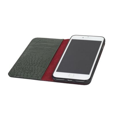 iPhone 7 and 8 Plus Wallet Case - Green Croc With Red - Green croc with red - Helvetica/silver