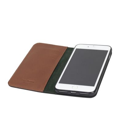 iPhone 7 and 8 Plus Wallet Case - Havana Tan With Green - Havana tan with green - Helvetica/silver