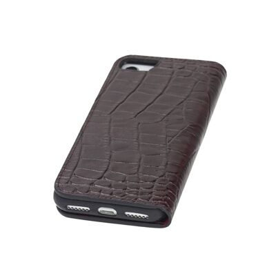 iPhone 7 and 8 Wallet Case - Burgundy Croc With Red - Burgundy croc with red - Helvetica/silver