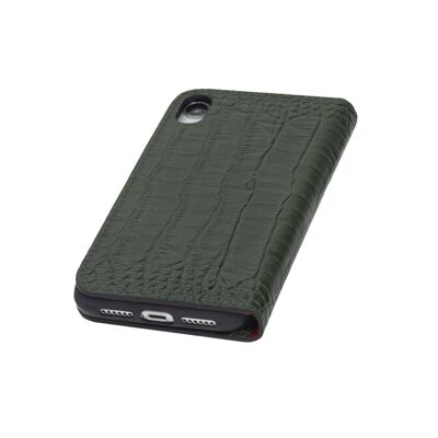 iPhone XR Wallet Case - Green Croc With Red - Green croc with red - Helvetica/ blind