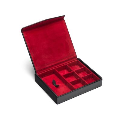 Large Leather Accessory Box - Black With Red - Black with red - Helvetica/silver