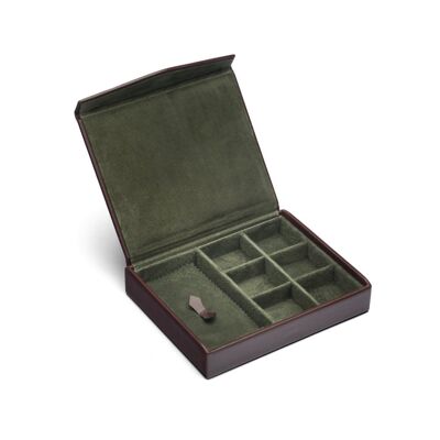 Large Leather Accessory Box - Brown With Green - Brown with green - Helvetica/silver