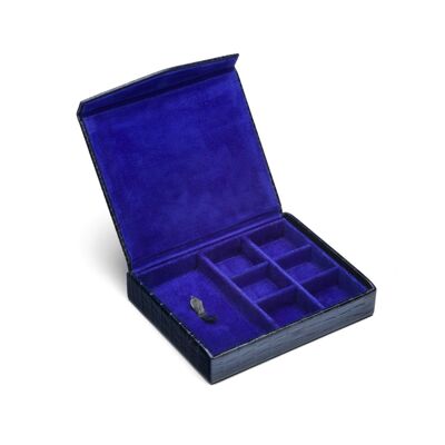 Large Leather Accessory Box - Navy Croc With Purple - Navy croc with purple - Helvetica/silver