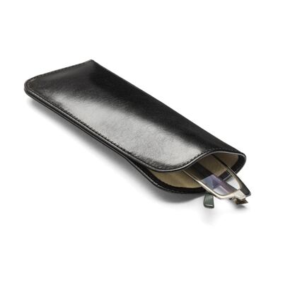 Large Leather Glasses Case - Black - Black - Helvetica/silver