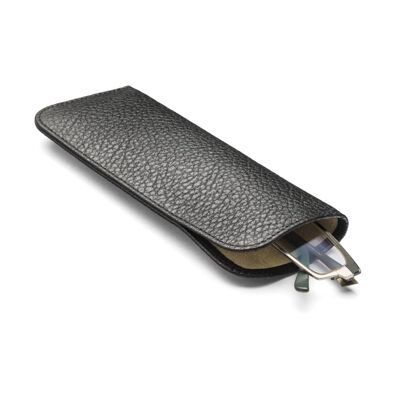 Large Leather Glasses Case - Black Full Grain - Black full grain - Helvetica/gold