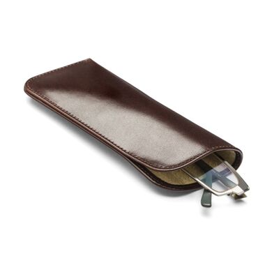 Large Leather Glasses Case - Brown - Brown - Helvetica/gold