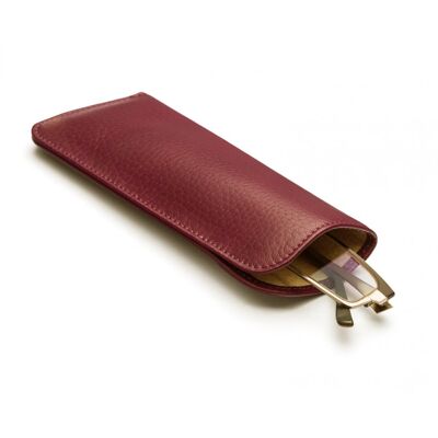 Large Leather Glasses Case - Burgundy - Burgundy - Helvetica/silver