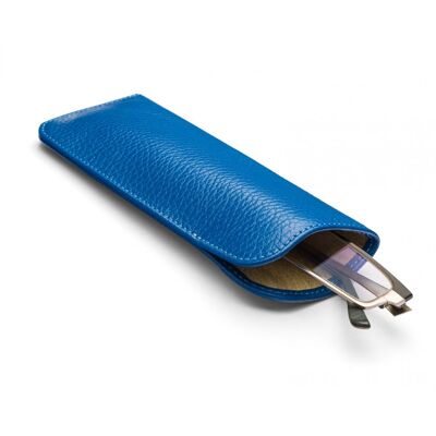 Large Leather Glasses Case - Cobalt - Cobalt - Helvetica/ blind