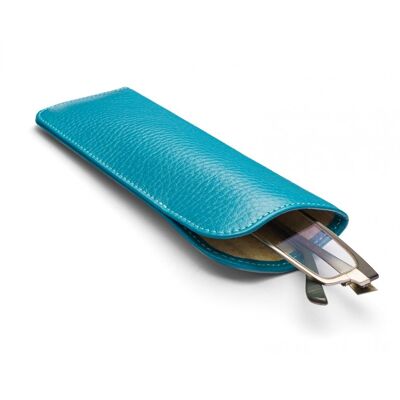 Large Leather Glasses Case - Cornflower Blue - Cornflower blue - Helvetica/silver