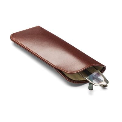 Large Leather Glasses Case - Dark Tan - Dark tan - Helvetica/gold