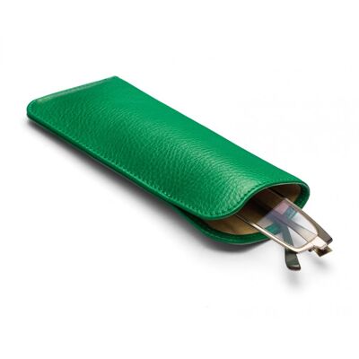 Large Leather Glasses Case - Emerald Green - Emerald green - Helvetica/silver