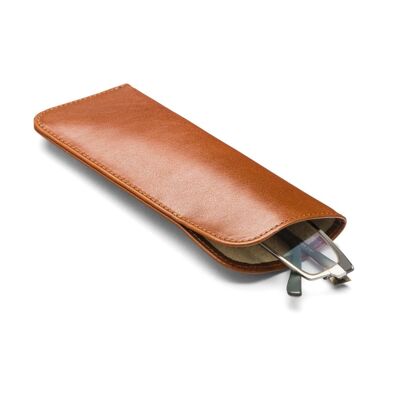 Large Leather Glasses Case - Havana Tan - Havana tan - Helvetica/gold