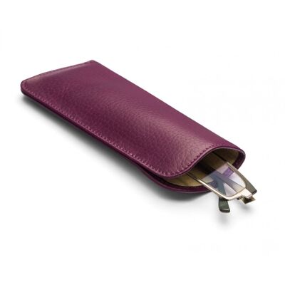 Large Leather Glasses Case - Purple - Purple - Helvetica/gold