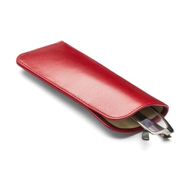 Large Leather Glasses Case - Red - Red - Helvetica/silver