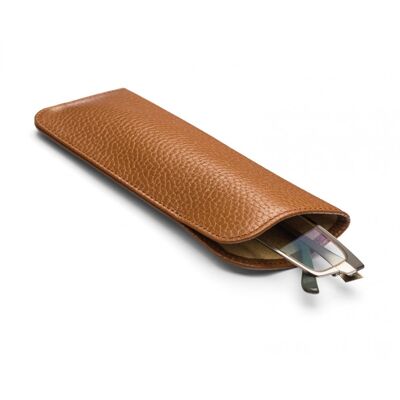 Large Leather Glasses Case - Tan - Tan - Helvetica/gold
