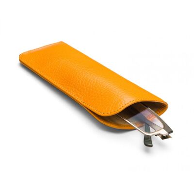 Large Leather Glasses Case - Yellow - Yellow - Helvetica/silver