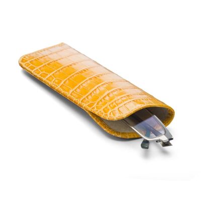 Large Leather Glasses Case - Yellow Croc - Yellow croc - Helvetica/silver
