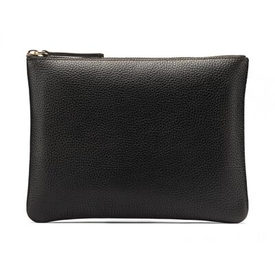 Large Leather Makeup Pouch - Black - Black - Helvetica/ blind