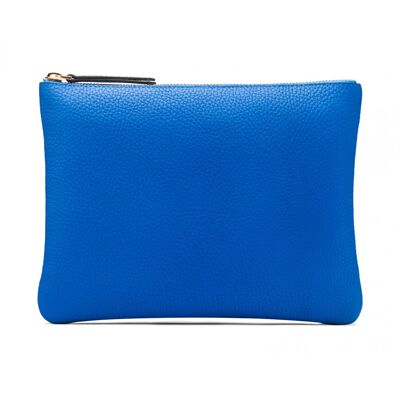 Large Leather Makeup Pouch - Cobalt - Cobalt - Helvetica/gold