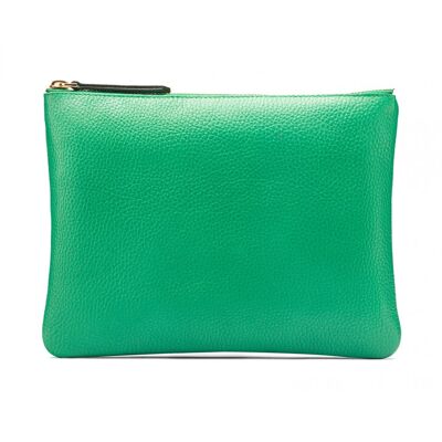 Large Leather Makeup Pouch - Emerald Green - Emerald green - Helvetica/gold