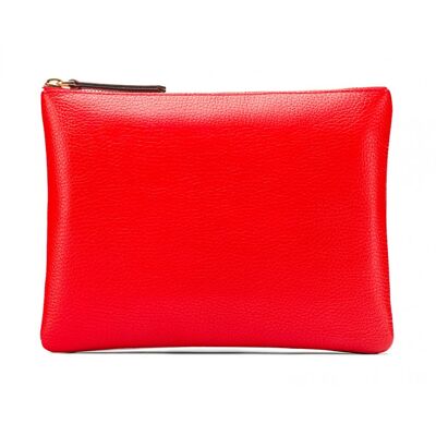 Large Leather Makeup Pouch - Red - Red - Helvetica/silver