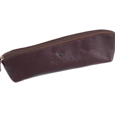 Large Leather Pencil Case - Brown - Brown