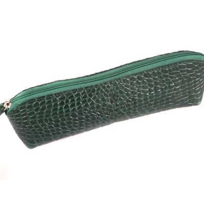 Large Leather Pencil Case - Green Croc - Green croc
