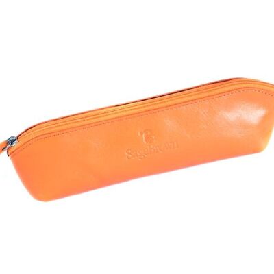 Large Leather Pencil Case - Orange - Orange