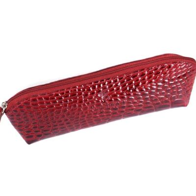 Large Leather Pencil Case - Red Patent Croc - Red patent croc