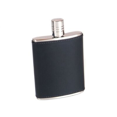 Leather 3oz Hip Flask - Black - Black - Helvetica/silver