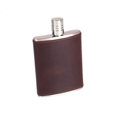 Leather 3oz Hip Flask - Brown - Brown - Helvetica/silver