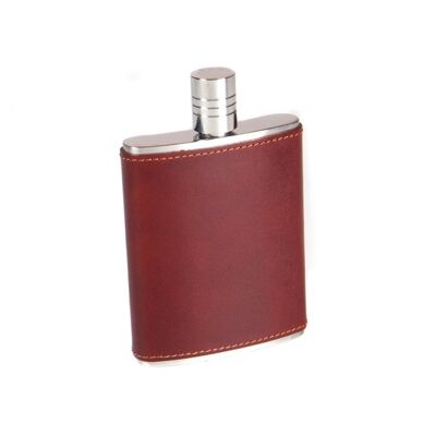 Leather 3oz Hip Flask - Dark Tan - Dark tan - Helvetica/silver