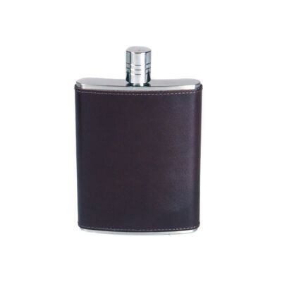 Leather 5oz Hip Flask - Black - Black - Helvetica/silver