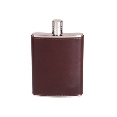 Leather 5oz Hip Flask - Brown - Brown - Helvetica/gold