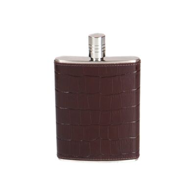 Leather 5oz Hip Flask - Brown Croc - Brown croc - Helvetica/ blind